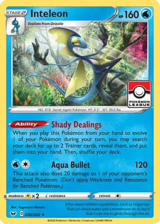 Inteleon - 058/202 (Pokemon League) — League & Championship Cards