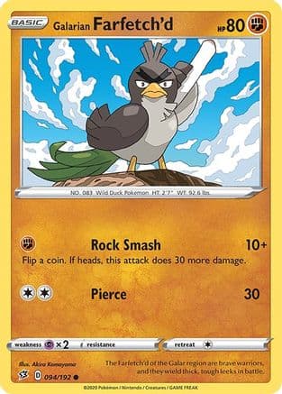 Galarian Farfetch'd — SWSH02: Rebel Clash Pokémon TCG card by Akira Komayama