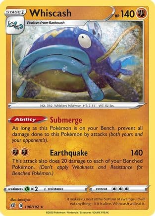 Whiscash — SWSH02: Rebel Clash Pokémon TCG card by kawayoo