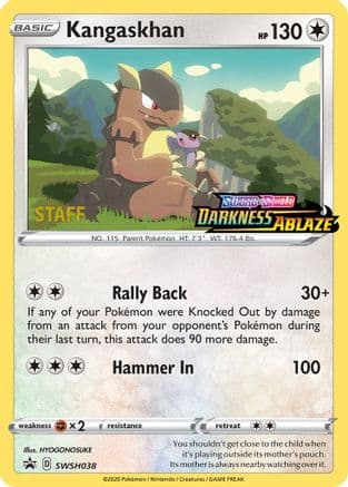 Kangaskhan - SWSH038 (Prerelease) [Staff] — SWSH: Sword & Shield Promo Cards Pokémon TCG card by HYOGONOSUKE