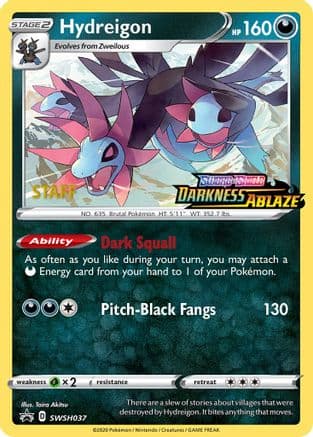 Hydreigon - SWSH037 (Prerelease) [Staff] — SWSH: Sword & Shield Promo Cards Pokémon TCG card by Tairo Akitsu