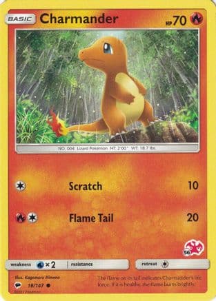 Charmander - 18/147 (#56 Charizard Stamped) — Battle Academy Pokémon TCG card by Kagemaru Himeno