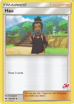 Hau - 120/149 (#57 Charizard Stamped) — Battle Academy Pokémon TCG card by Ken Sugimori