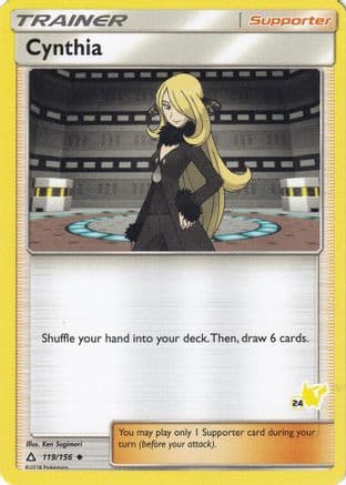 Cynthia - 119/156 (#24 Pikachu Stamped) — Battle Academy Pokémon TCG card by Ken Sugimori