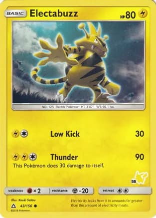Electabuzz - 43/156 (#58 Pikachu Stamped) — Battle Academy Pokémon TCG card by Roki Salter