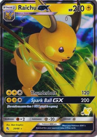 Raichu GX - 20/68 (#60 Pikachu Stamped) — Battle Academy Pokémon TCG card by Shin Graphics