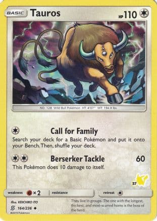 Tauros - 164/236 (#37 Pikachu Stamped) — Battle Academy Pokémon TCG card by KEICHIRO ITO