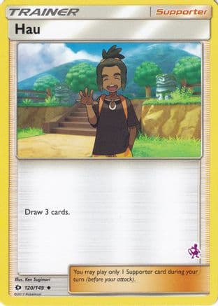 Hau - 120/149 (Mewtwo Stamped) — Battle Academy Pokémon TCG card by Ken Sugimori