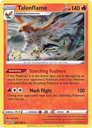 Talonflame — SWSH03: Darkness Ablaze Pokémon TCG card by kawayoo