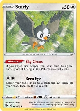 Starly — SWSH03: Darkness Ablaze Pokémon TCG card by Naoyo Kimura