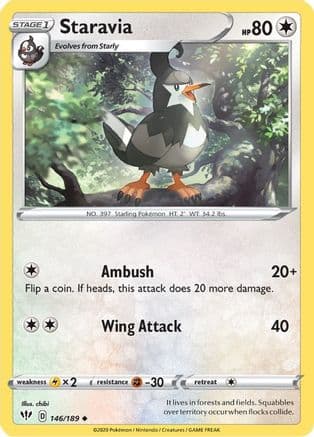 Staravia — SWSH03: Darkness Ablaze Pokémon TCG card by chibi