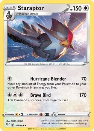 Staraptor — SWSH03: Darkness Ablaze Pokémon TCG card by AKIRA EGAWA