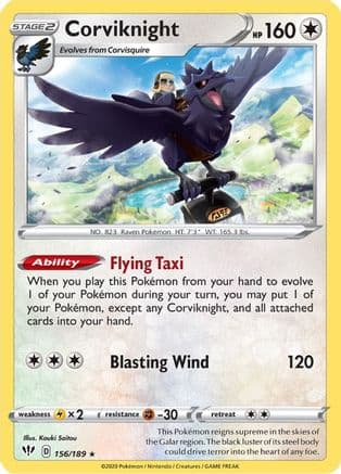 Corviknight — SWSH03: Darkness Ablaze Pokémon TCG card by Kouki Saitou