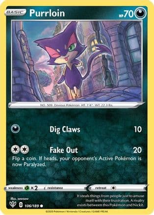 Purrloin — SWSH03: Darkness Ablaze Pokémon TCG card by sowsow