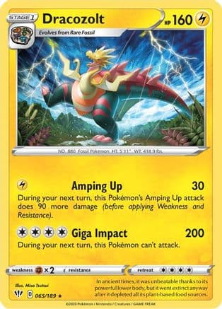 Dracozolt — SWSH03: Darkness Ablaze Pokémon TCG card by Misa Tsutsui