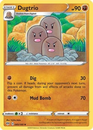 Dugtrio — SWSH03: Darkness Ablaze Pokémon TCG card by Yukiko Baba