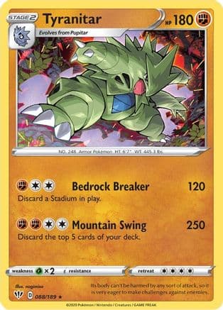 Tyranitar — SWSH03: Darkness Ablaze Pokémon TCG card by nagimiso