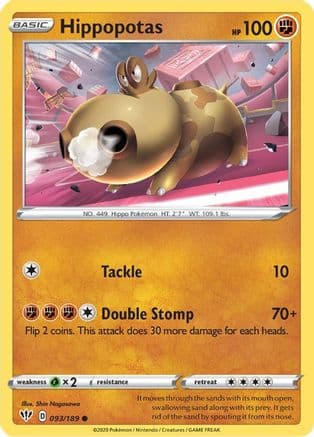 Hippopotas — SWSH03: Darkness Ablaze Pokémon TCG card by Shin Nagasawa