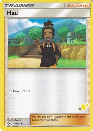 Hau - 120/149 (#13 Pikachu Stamped) — Battle Academy Pokémon TCG card by Ken Sugimori