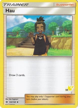 Hau - 120/149 (#54 Pikachu Stamped) — Battle Academy Pokémon TCG card by Ken Sugimori