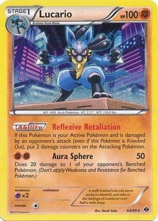 Lucario - 64/99 (Cosmos Holo) — Blister Exclusives Pokémon TCG card by Nooki Saito