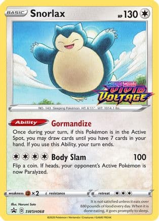 Snorlax - SWSH068 (Prerelease) — SWSH: Sword & Shield Promo Cards Pokémon TCG card by Narumi Sato