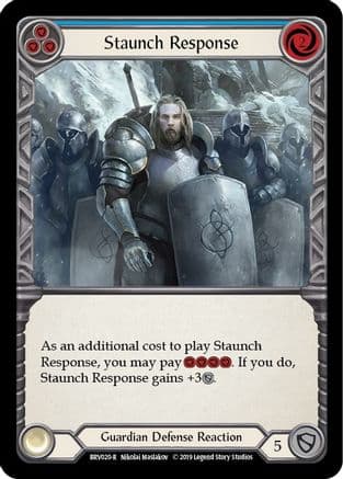 Staunch Response (Blue) — Hero Deck: Bravo Flesh and Blood card by Nikolai Mastalier