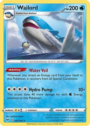 Wailord — SWSH04: Vivid Voltage Pokémon TCG card by KIYOTAKA OSHIYAMA