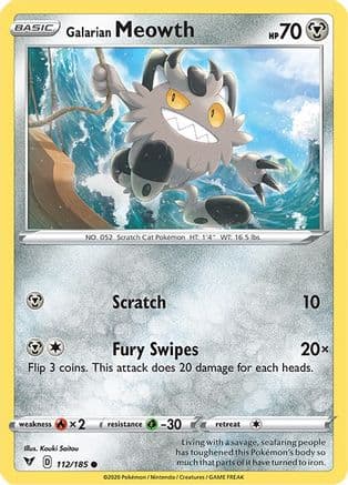 Galarian Meowth — SWSH04: Vivid Voltage Pokémon TCG card by Kouki Saitou