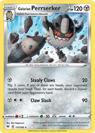 Galarian Perrserker — SWSH04: Vivid Voltage Pokémon TCG card by Shin Nagasawa