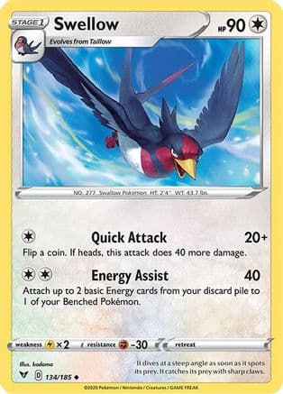 Swellow — SWSH04: Vivid Voltage Pokémon TCG card by kodama