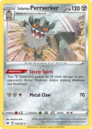 Galarian Perrserker 128/202 (SWSH Base Set) — Deck Exclusives Pokémon TCG card by Mitsuhiro Arita