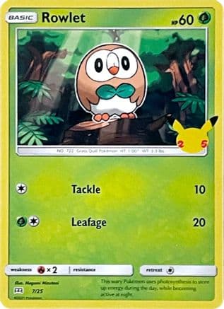 Rowlet - 7/25 — McDonald's 25th Anniversary Promos Pokémon TCG card by Megumi Mizutani