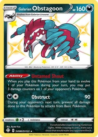 Galarian Obstagoon — Shining Fates: Shiny Vault Pokémon TCG card by Ryuta Fuse