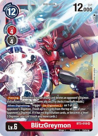 BlitzGreymon — Release Special Booster 1.5 Digimon Card Game card by Akiyoshi Hongo, Bandai.