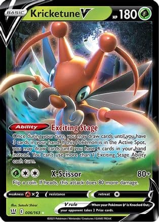 Kricketune V — SWSH05: Battle Styles Pokémon TCG card by Satoshi Shirai