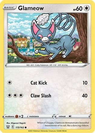 Glameow — SWSH05: Battle Styles Pokémon TCG card by Shigenori Negishi