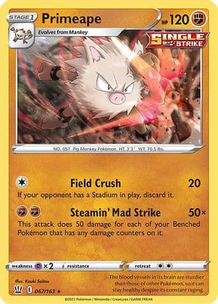 Primeape — SWSH05: Battle Styles Pokémon TCG card by Kouki Saitou