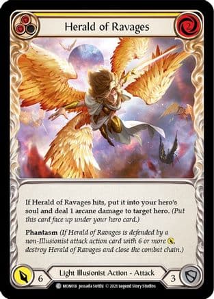 Herald of Ravages (Yellow) — Monarch Flesh and Blood card by Jessada Sutthi
