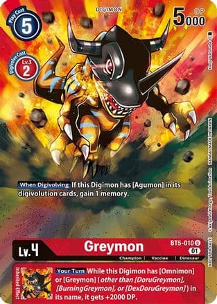 Greymon - BT5-010 (Premier TO Event June 2021) — Digimon Card Game card