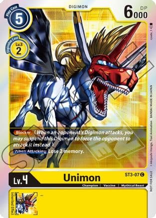 Unimon - ST3-07 (Event Pack 1) — Starter Deck 03: Heaven's Yellow Digimon Card Game card by ryuuta.
