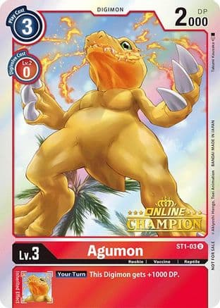 Agumon - ST1-03 (2021 Championship Online Regional) [Online Champion] — Digimon Card Game card