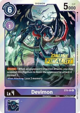 Devimon - ST6-08 (2021 Championship Online Regional) [Online Finalist] — Starter Deck 06: Venomous Violet Digimon Card Game card by GOSSAN
