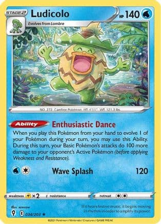 Ludicolo — SWSH07: Evolving Skies Pokémon TCG card by sowsow