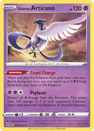 Galarian Articuno — SWSH07: Evolving Skies Pokémon TCG card by Kagemaru Himeno