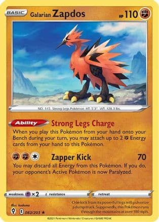 Galarian Zapdos — SWSH07: Evolving Skies Pokémon TCG card by kodama