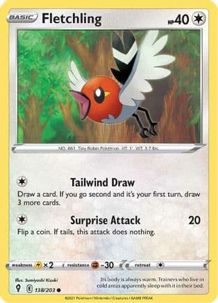 Fletchling — SWSH07: Evolving Skies Pokémon TCG card by Sumiyoshi Kizuki