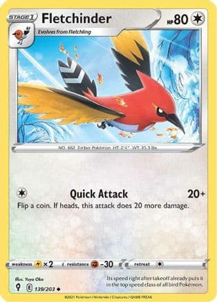 Fletchinder — SWSH07: Evolving Skies Pokémon TCG card by Yuya Oka