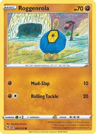Roggenrola — SWSH07: Evolving Skies Pokémon TCG card by Tomokazu Komiya