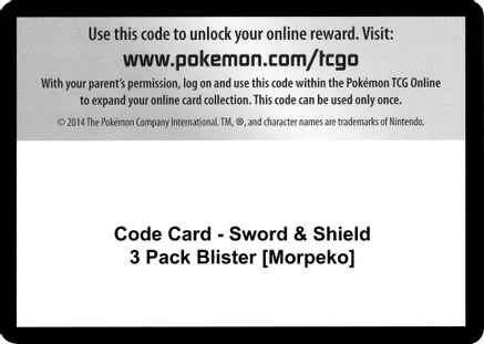 Code Card - Sword & Shield 3 Pack Blister [Morpeko] — SWSH01: Sword & Shield Base Set